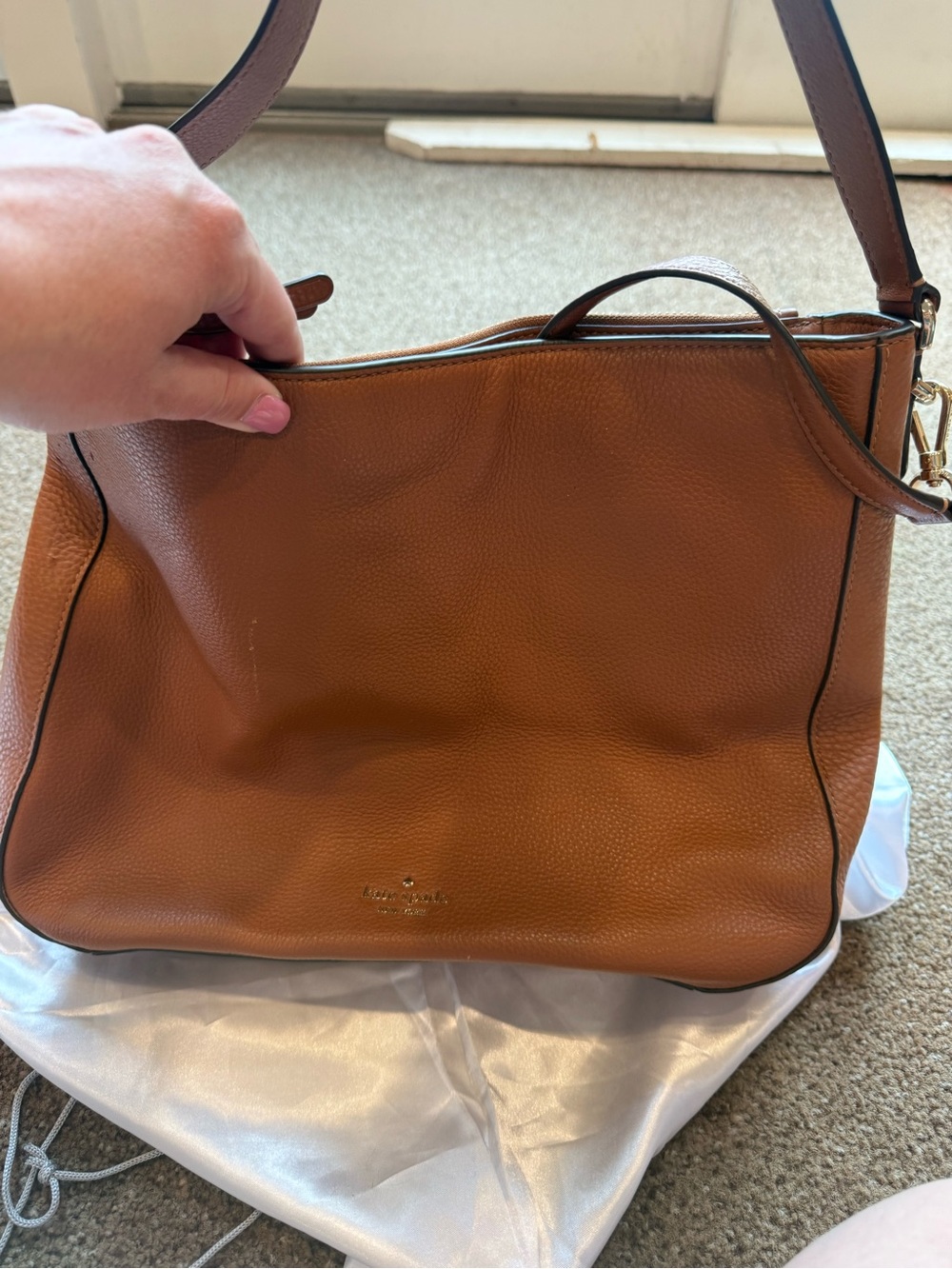 kate spade Tan Pebbled Leather Shoulder Bag with Gold Hardware